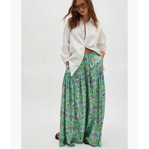 NWT Free People So Charming Wide-Leg Pant-Sea Glass Combo